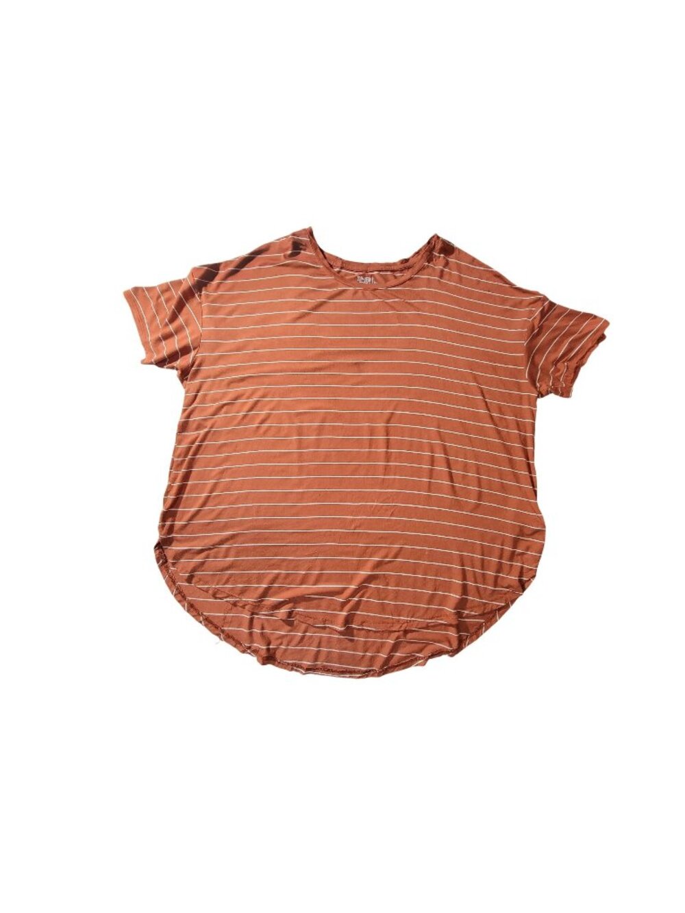 Time And Tru Womens Rust Orange Striped High-Low T-Shirt XL 16-18 Rayon Blend